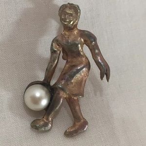 Vintage Brooch - Lady Bowling